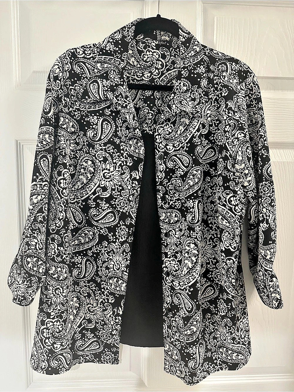 Paisley Open two in one built in Front Blouse with jacket in Black & White Size